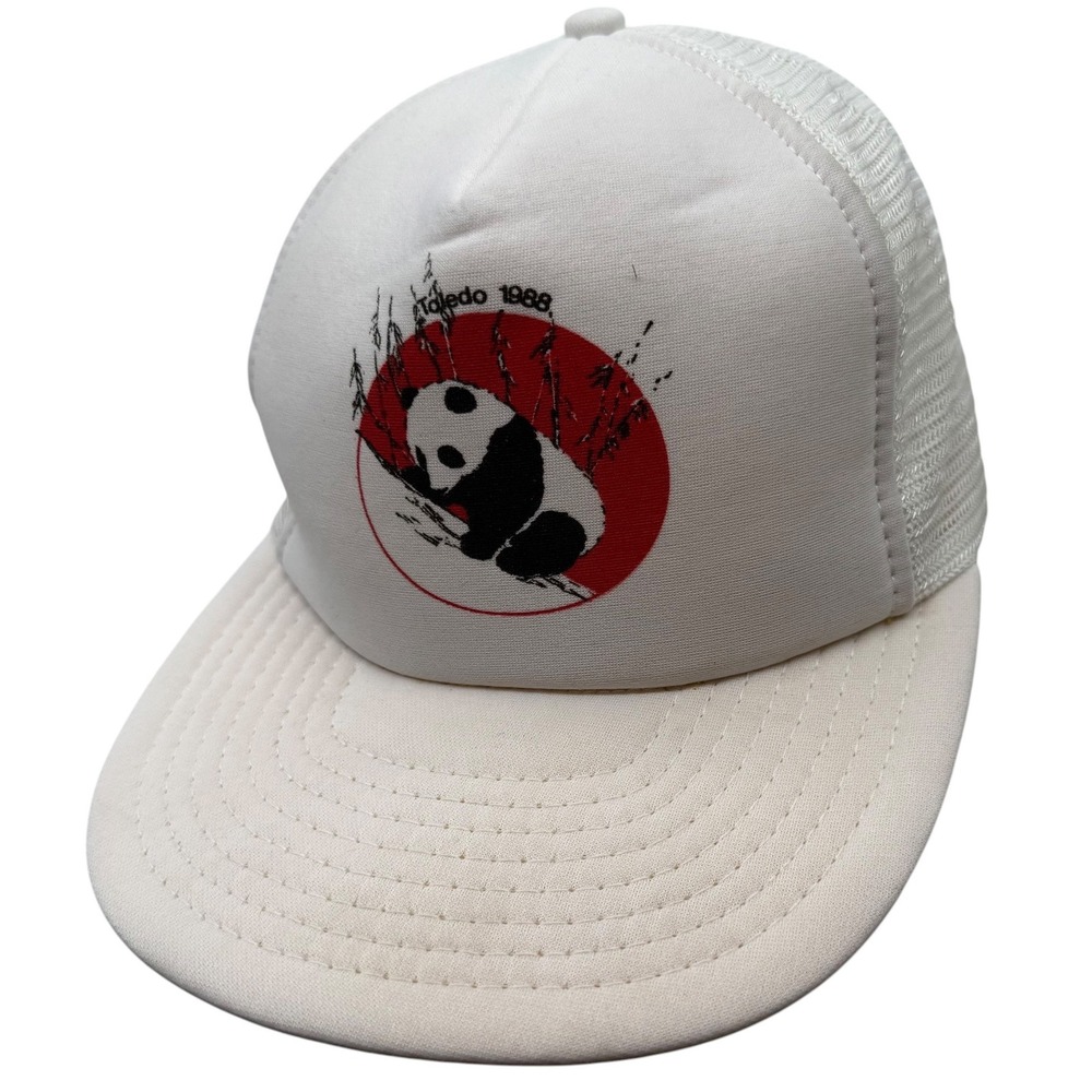 Vintage 1988 Toledo Panda Trucker‎ Hat Speedway White Snapback Mesh Cap 80s